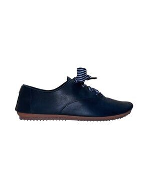 Anothersole Women’s Black Leather Rubber Sole Ribbon Lace Up Flats Size 5.5US